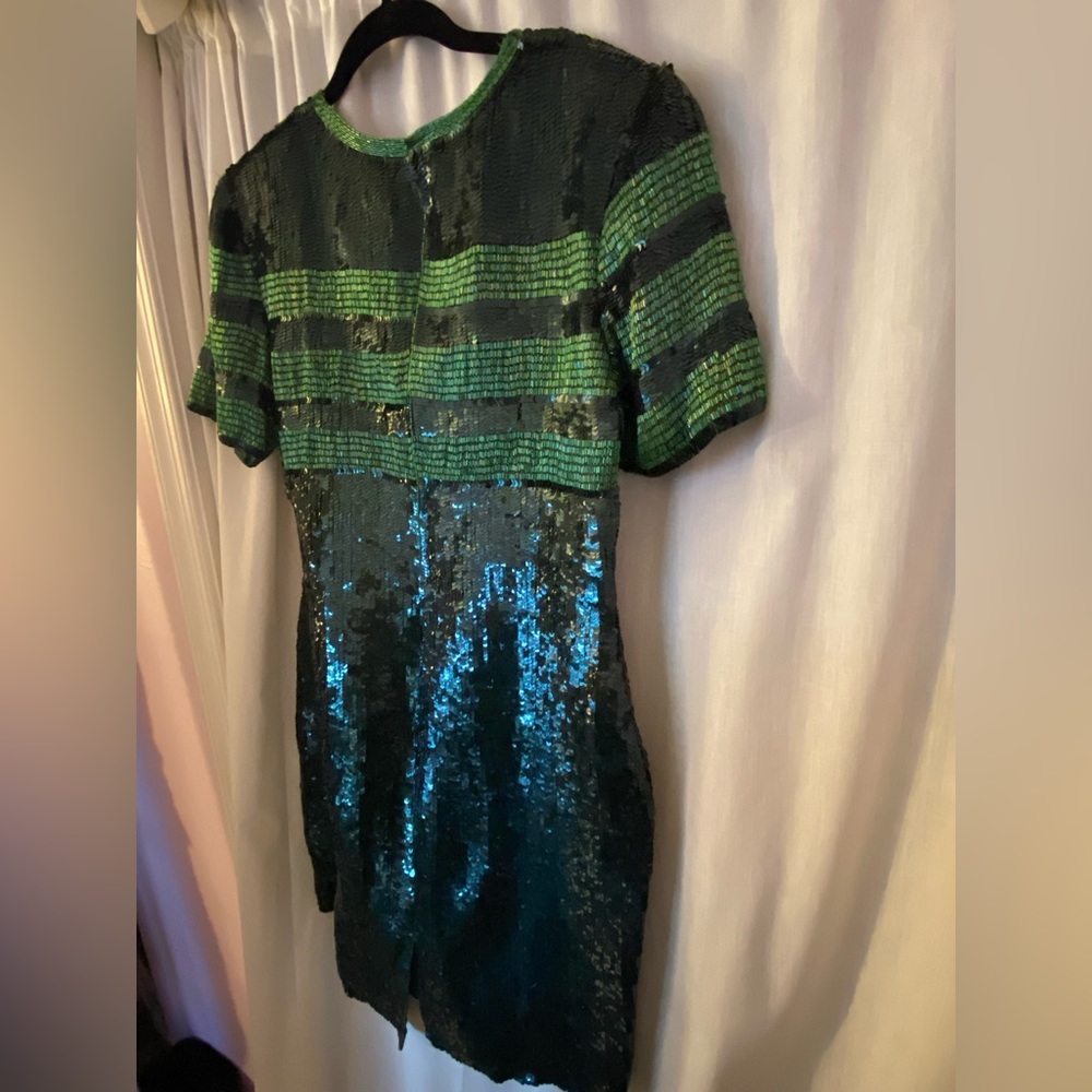 Stunning Fully Beaded & Sequined Emerald Green Mini Dress Silk - Picture 7 of 16